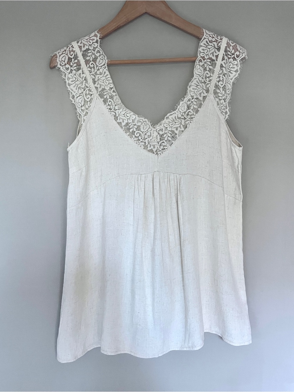Umgee Linen Cotton Lace Trim Tank Top Cream Boho Cottagecore Size M